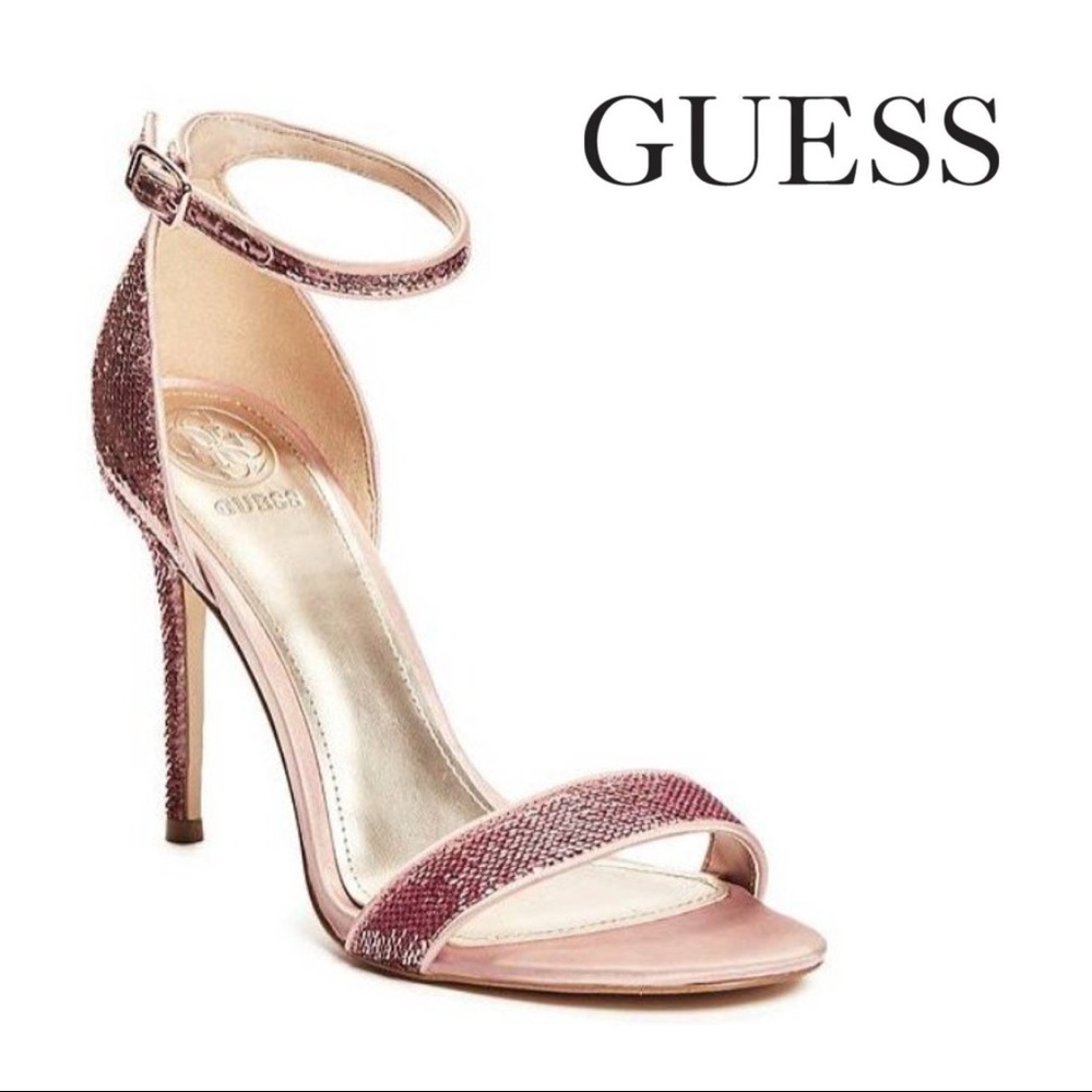 GUESS Pink Glitter Ankle-Strap Stiletto Sandals